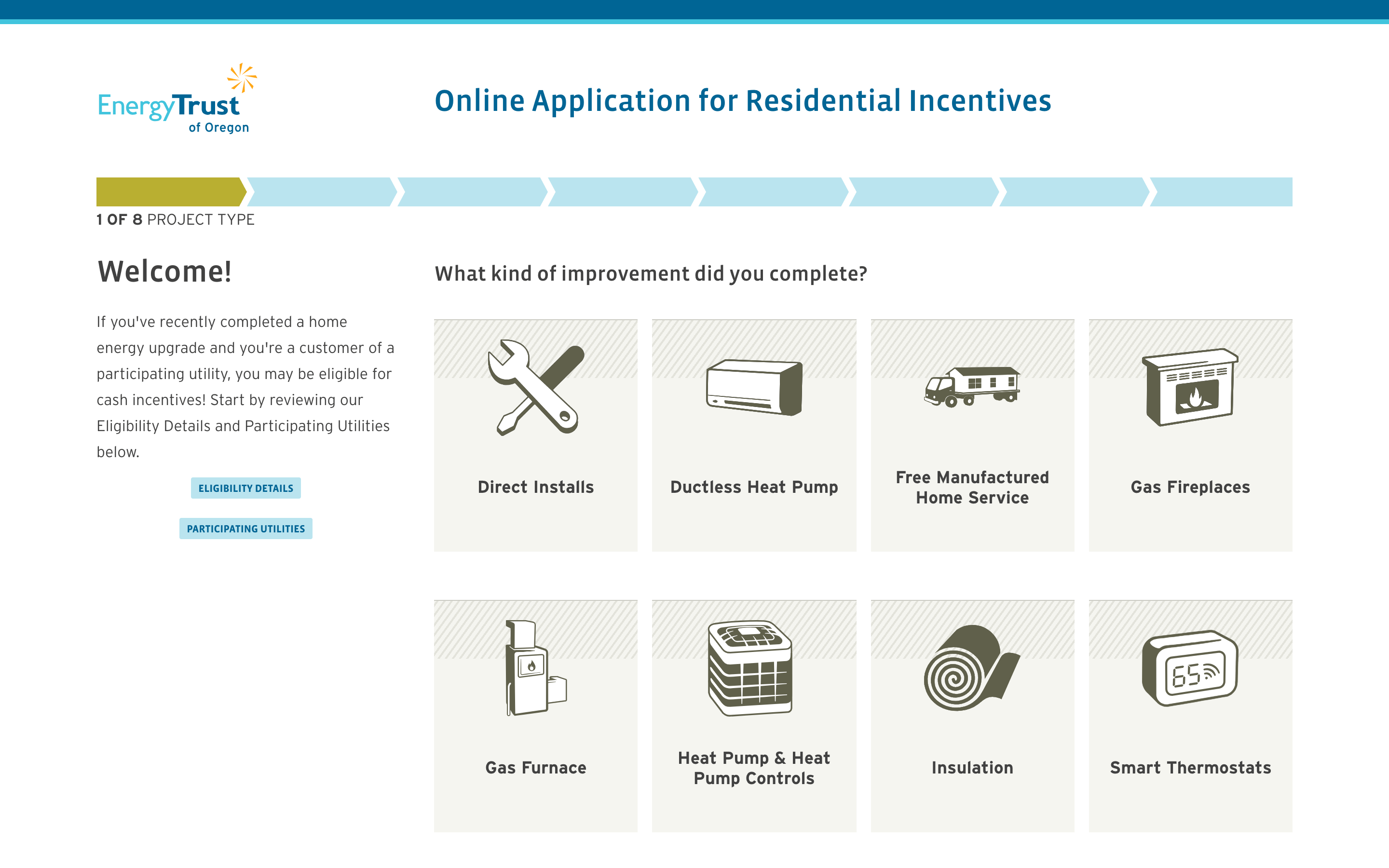 A screen capture of Energy Trust’s Online Application for Residential Incentives.