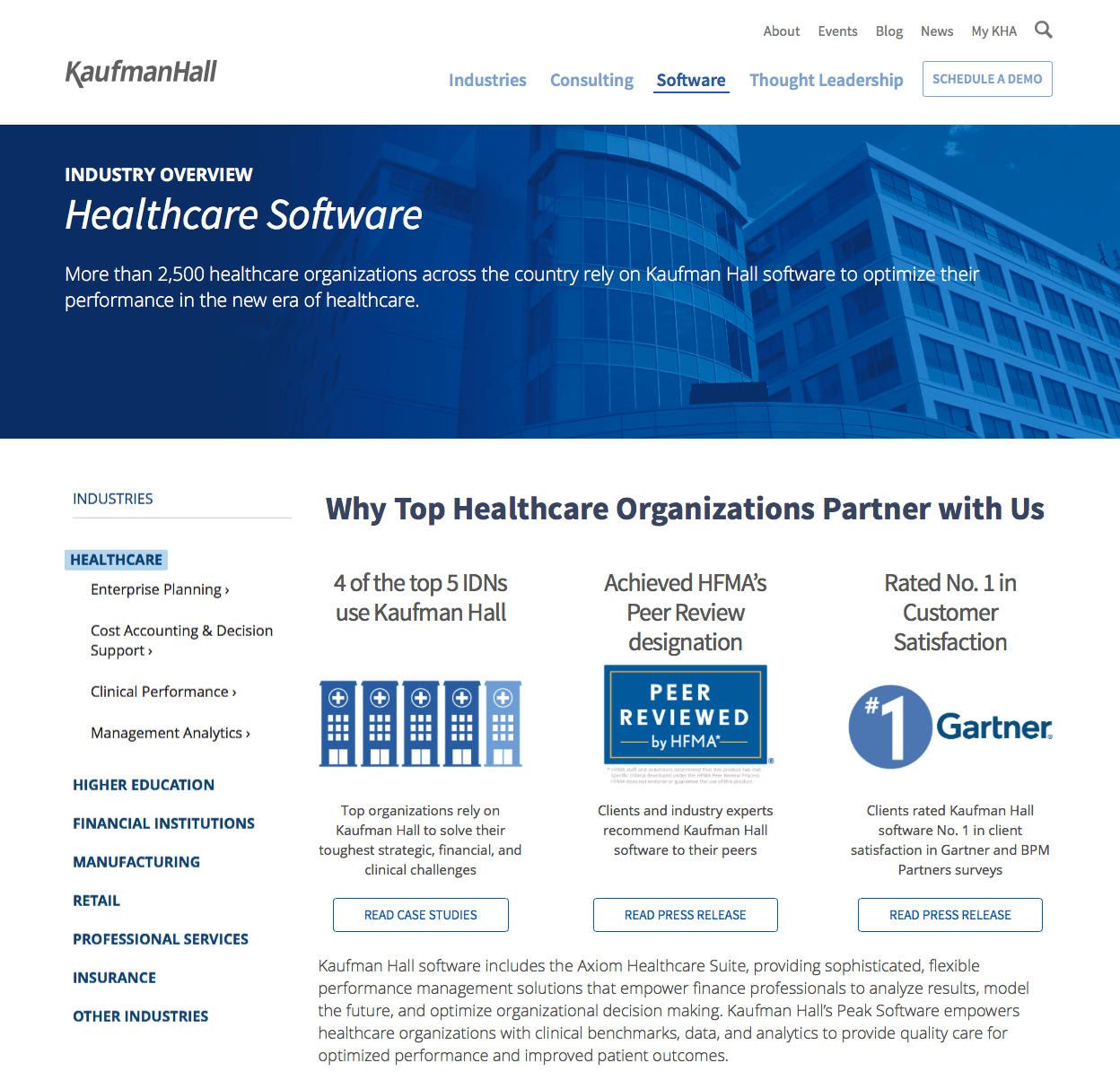 Screenshot of Kaufman Hall health care software overview