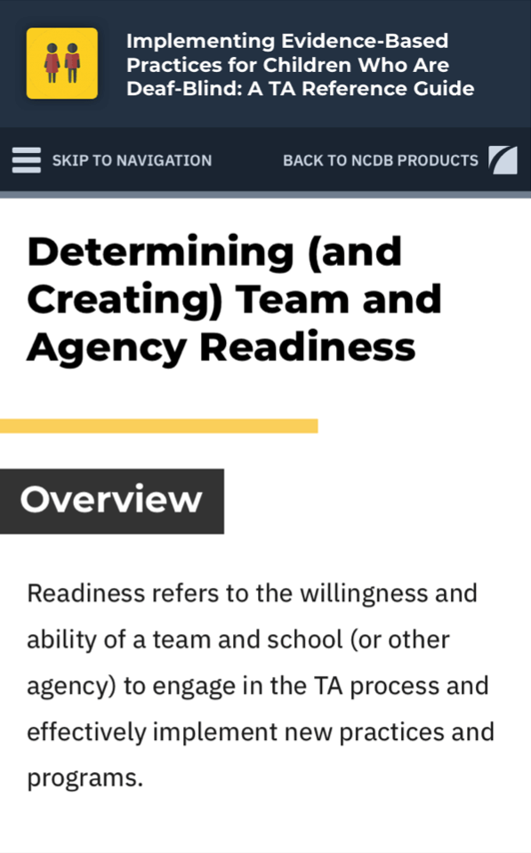 Screenshot of the Determining (and Creating) Team and Agency Readiness microsite header at mobile